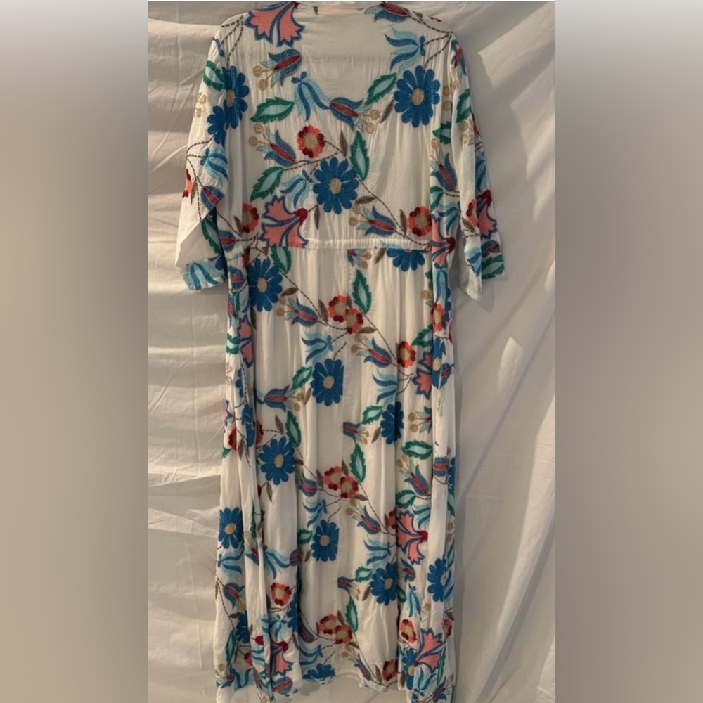 Oliphant White Maxi Dress with Blue and Red Floral Print - Picture 2 of 4